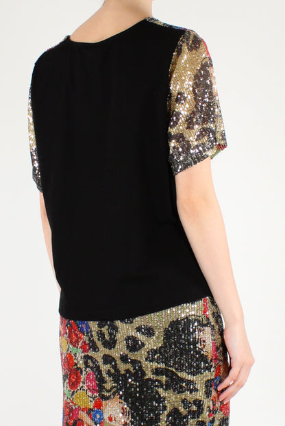 T-shirt Stampa Fantasia Animalier con Paillettes