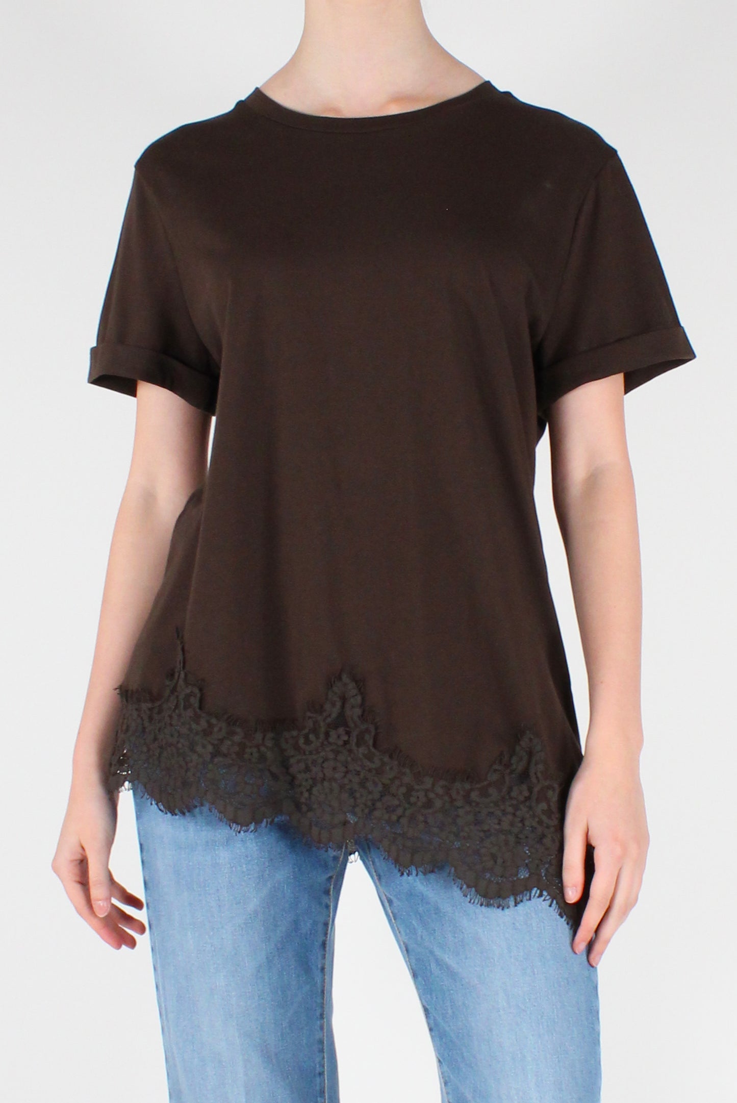T-shirt Asimmetrica con Pizzo