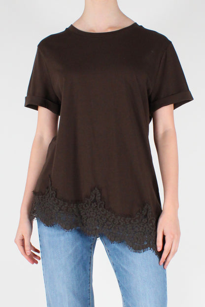 T-shirt Asimmetrica con Pizzo
