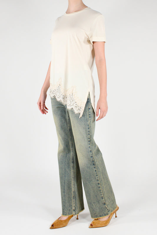 T-shirt Asimmetrica con Pizzo