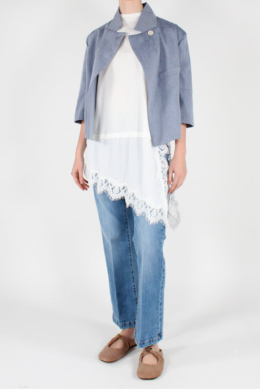 T-shirt Over con Viscosa e Pizzo Asimmetrico