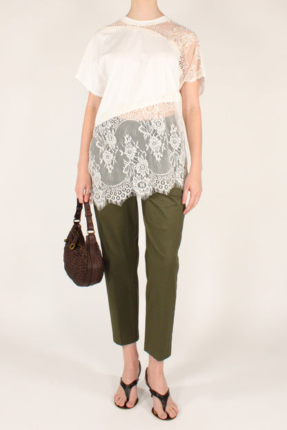 T-shirt Girocollo Asimmetrica con Pizzo