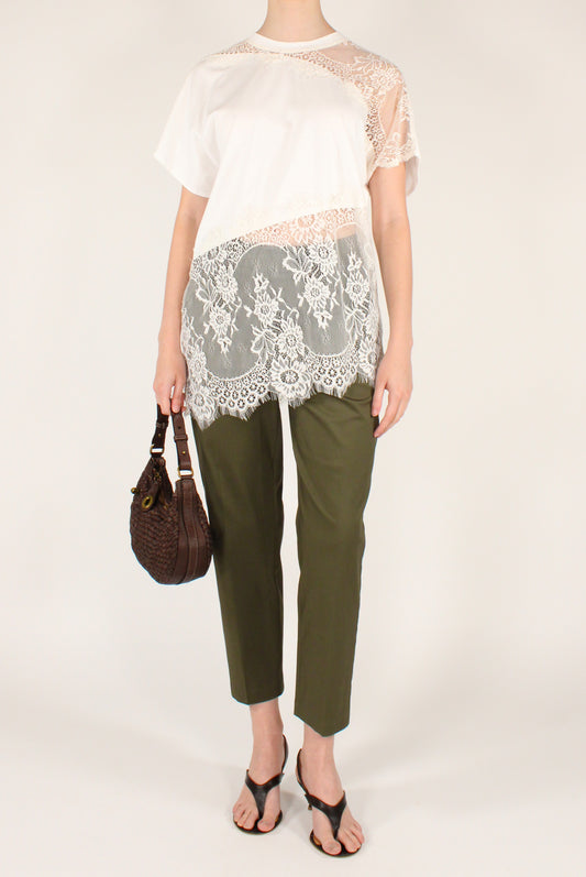 T-shirt Girocollo Asimmetrica con Pizzo
