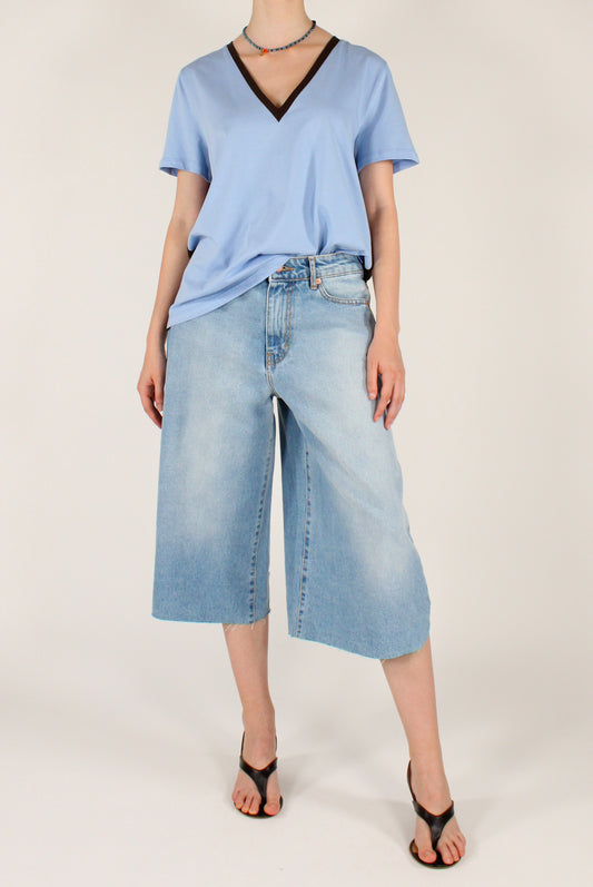 T-shirt Scollo a V Bicolore