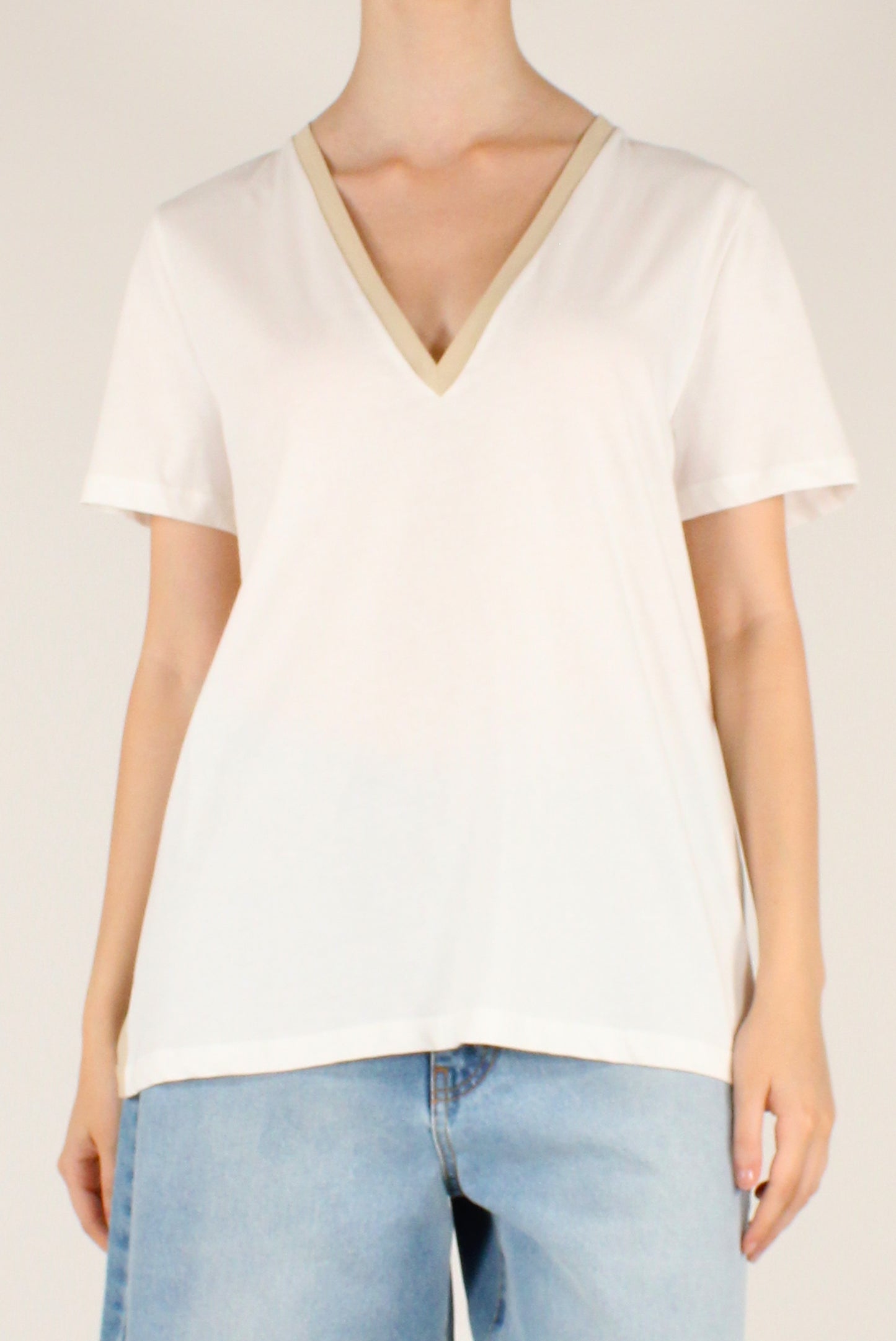 T-shirt Scollo a V Bicolore
