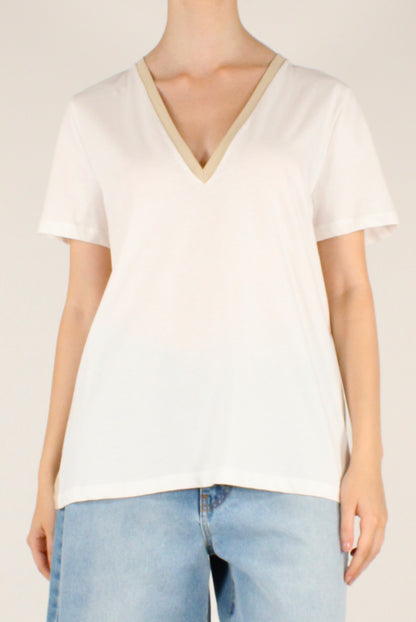 T-shirt Scollo a V Bicolore