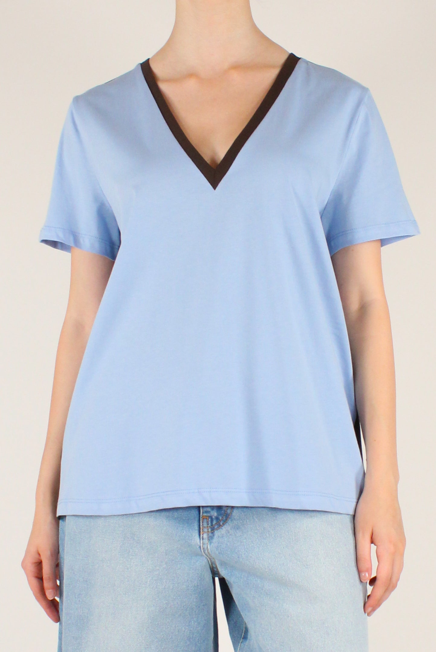 T-shirt Scollo a V Bicolore