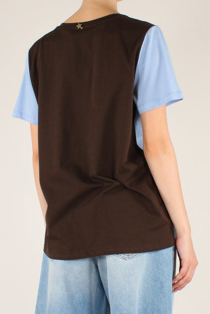T-shirt Scollo a V Bicolore