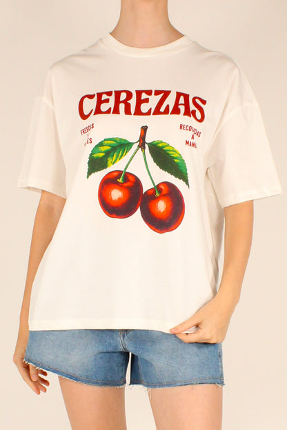T-shirt Over Stampa Ciliegie