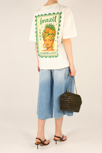 T-shirt Over Stampa Francobollo Brazil
