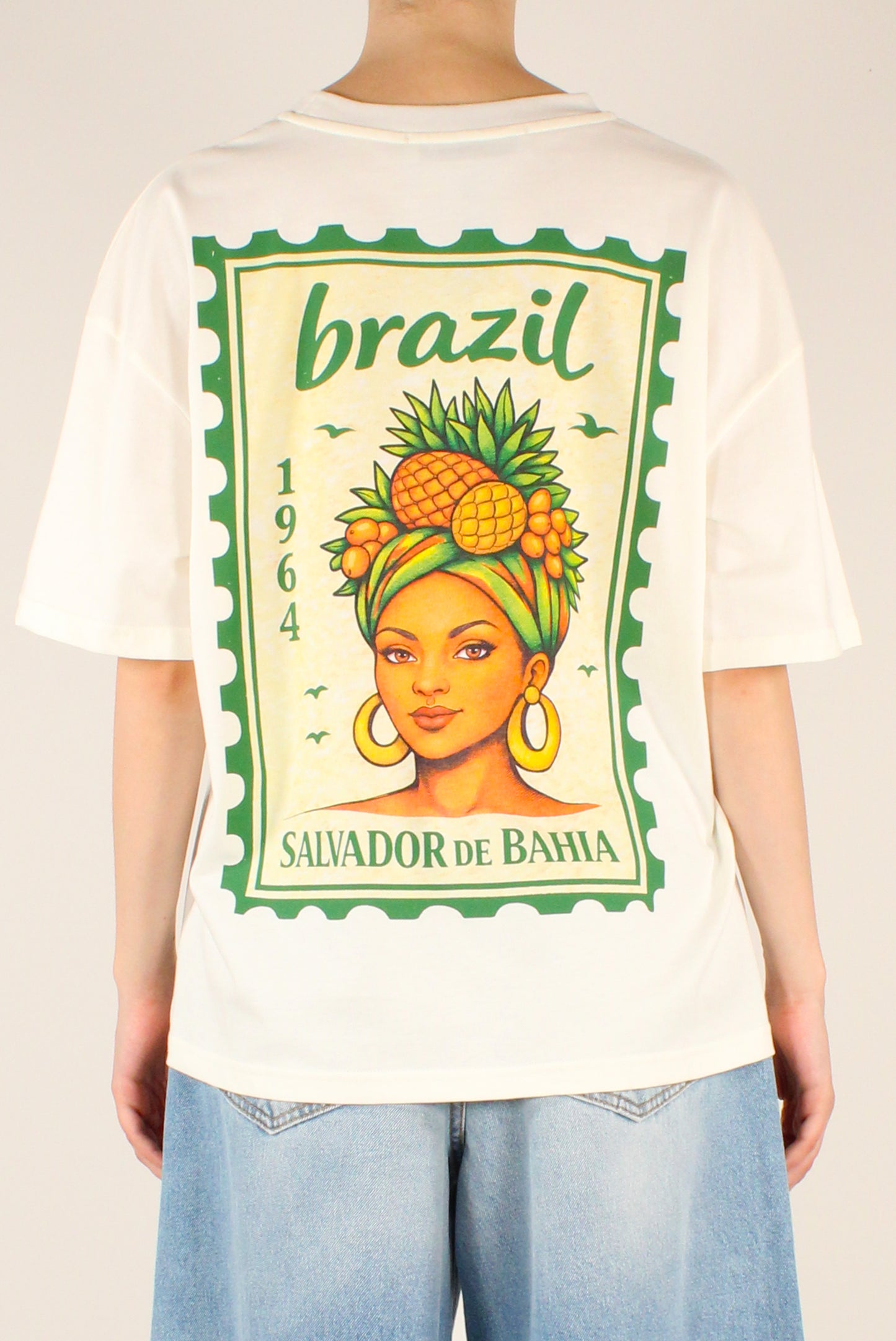 T-shirt Over Stampa Francobollo Brazil