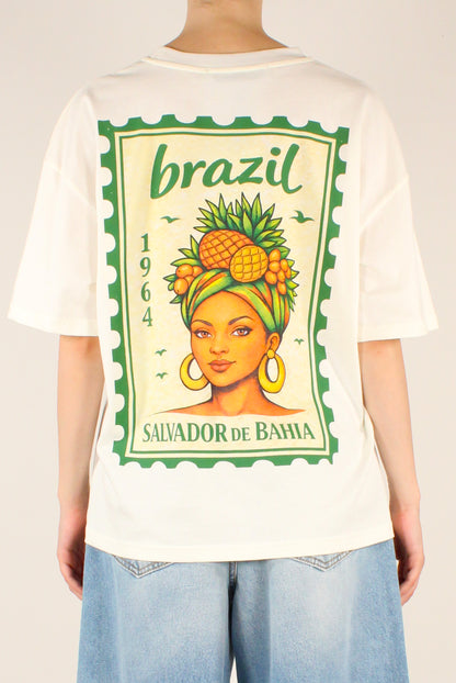 T-shirt Over Stampa Francobollo Brazil
