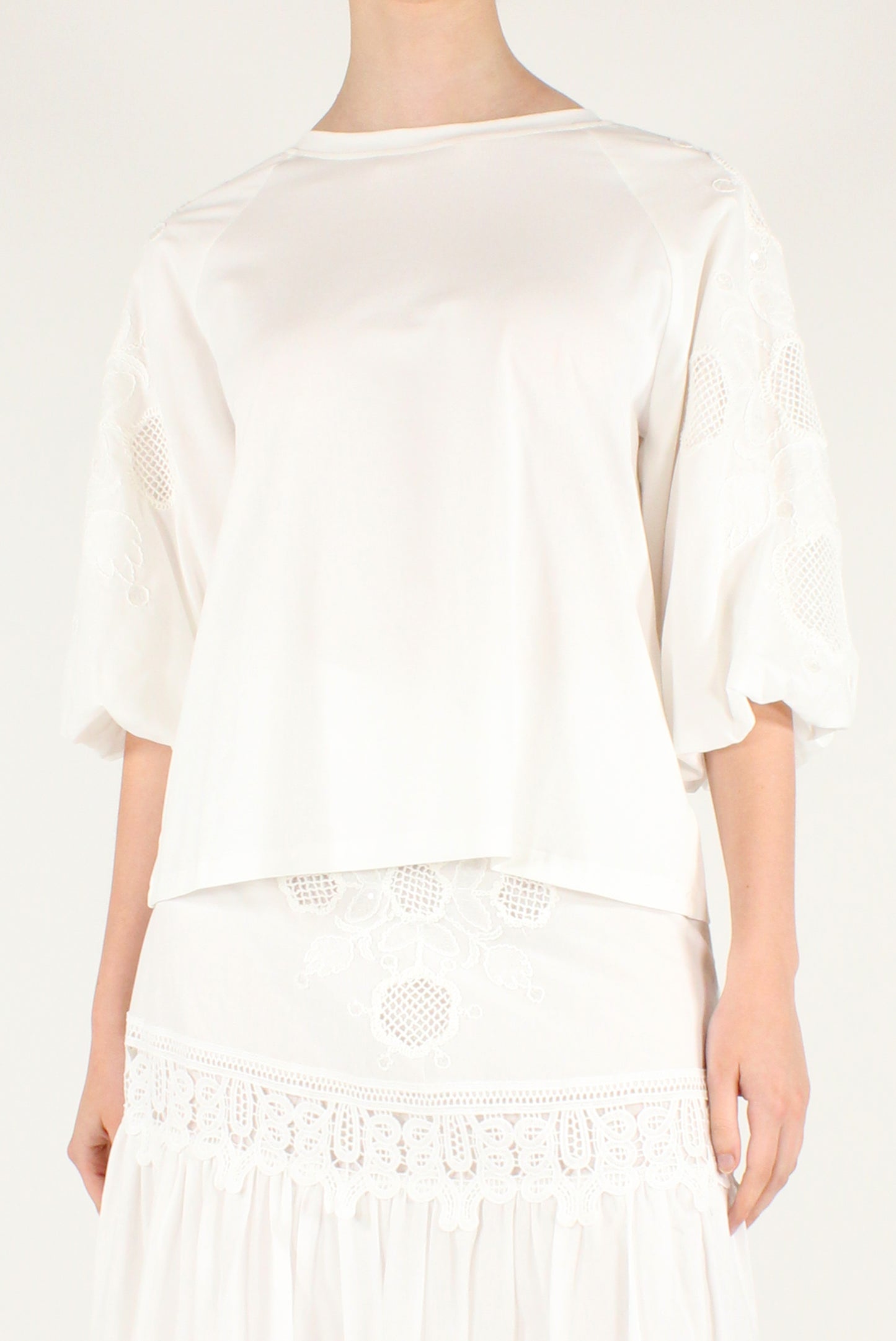 T-shirt in Cotone Maniche a Sbuffo