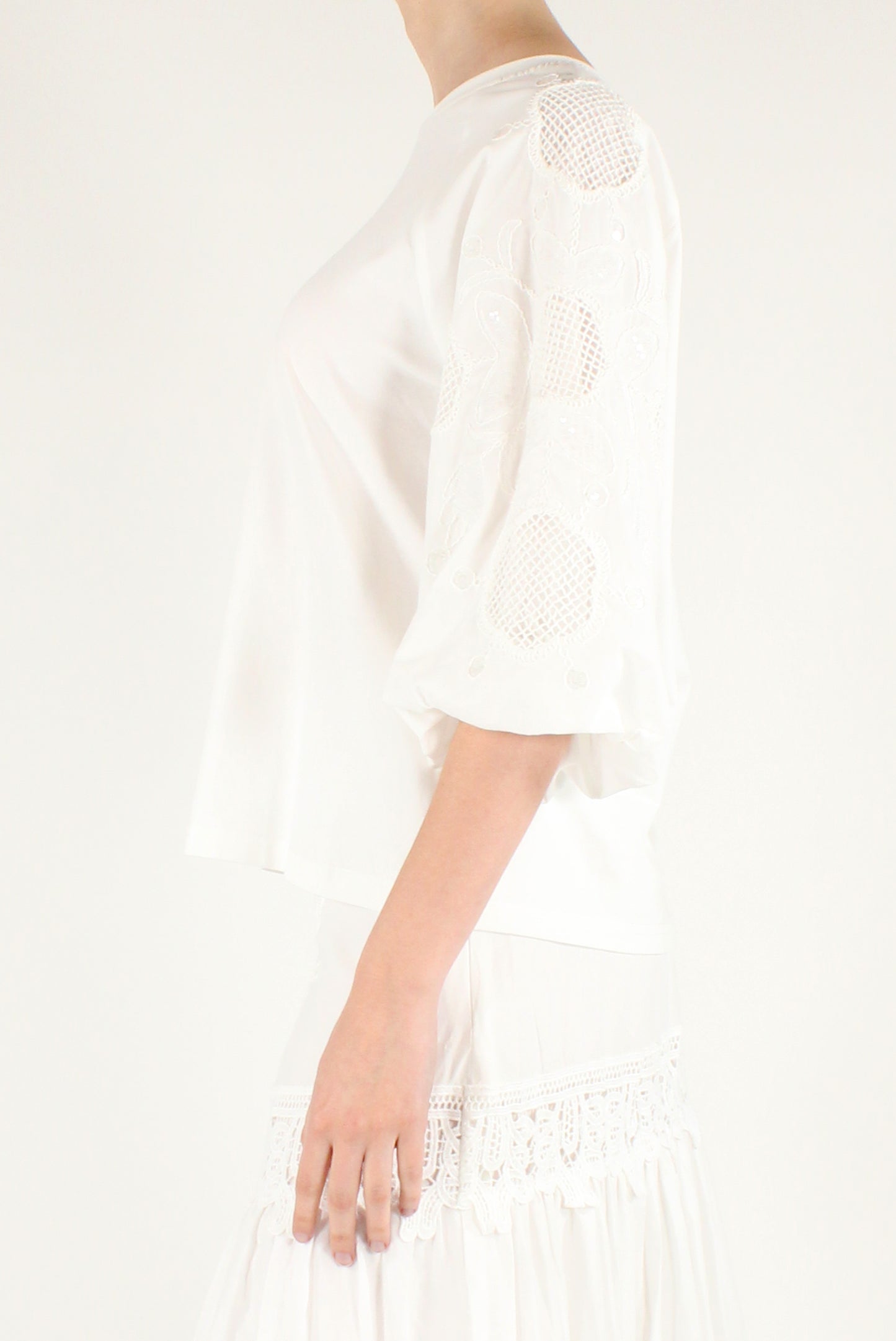 T-shirt in Cotone Maniche a Sbuffo