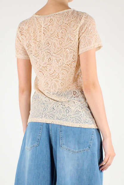 T-shirt in Pizzo con Paillettes