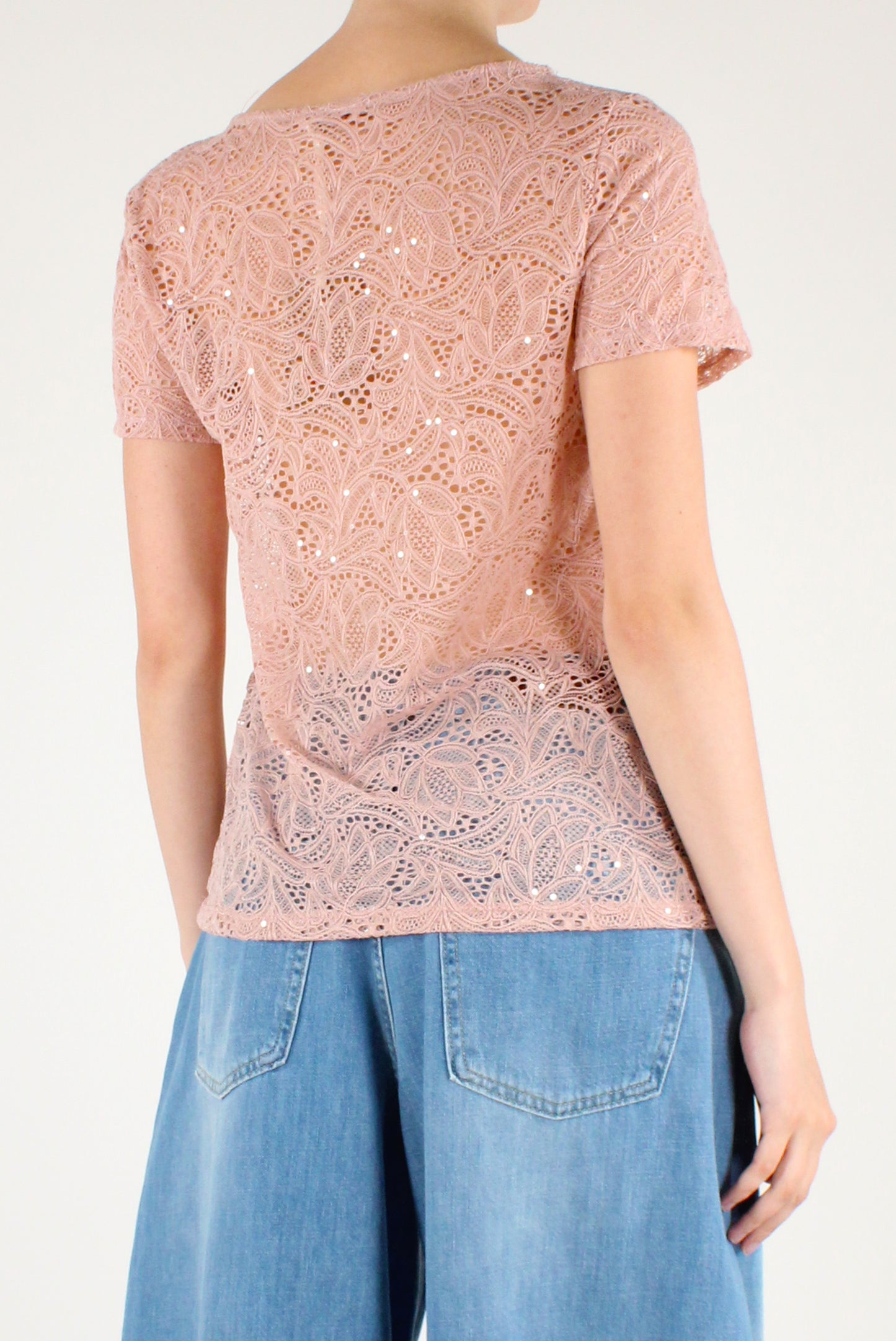 T-shirt in Pizzo con Paillettes
