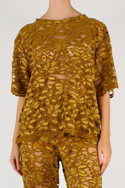 T-shirt Over in Pizzo Ciniglia Senape