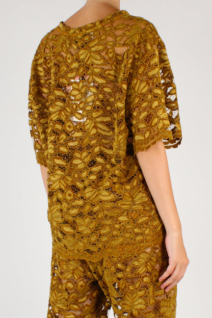 T-shirt Over in Pizzo Ciniglia Senape