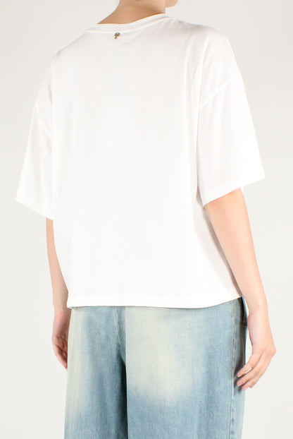 T-shirt con Tasca Ricamata a Crochet