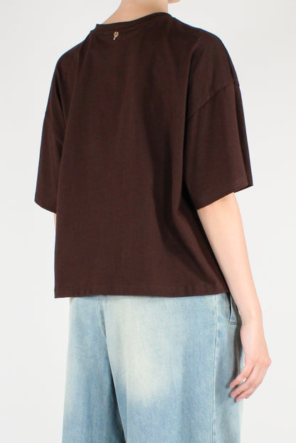 T-shirt con Tasca Ricamata a Crochet