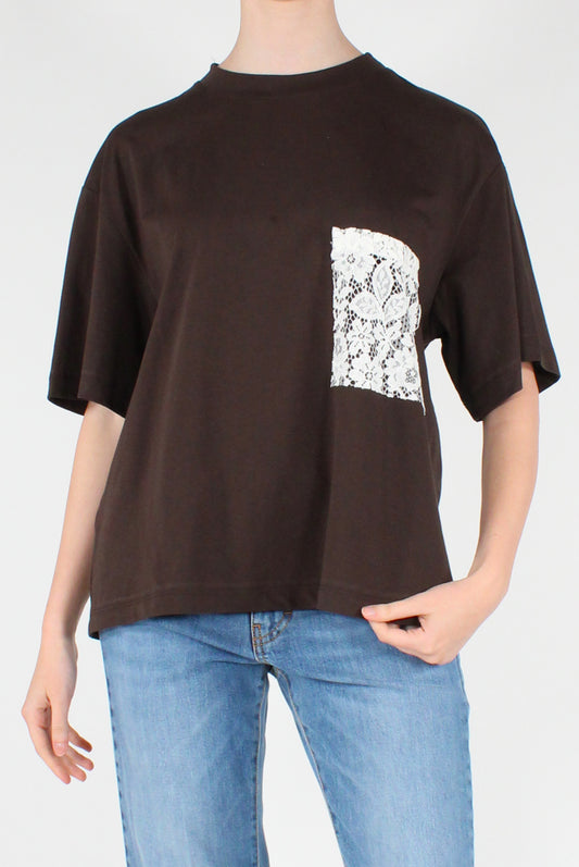 T-shirt con Tasca in Pizzo