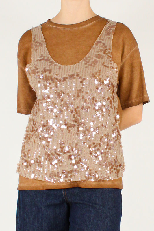 T-shirt con Tulle e Paillettes
