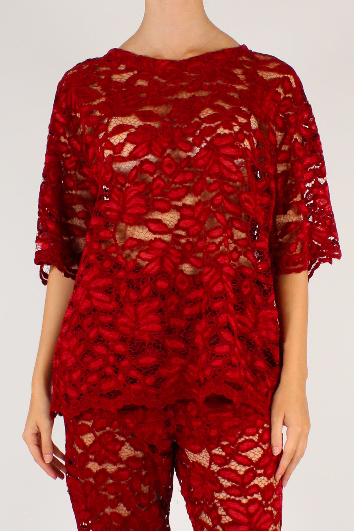 T-shirt Over in Pizzo Ciniglia Bordeaux