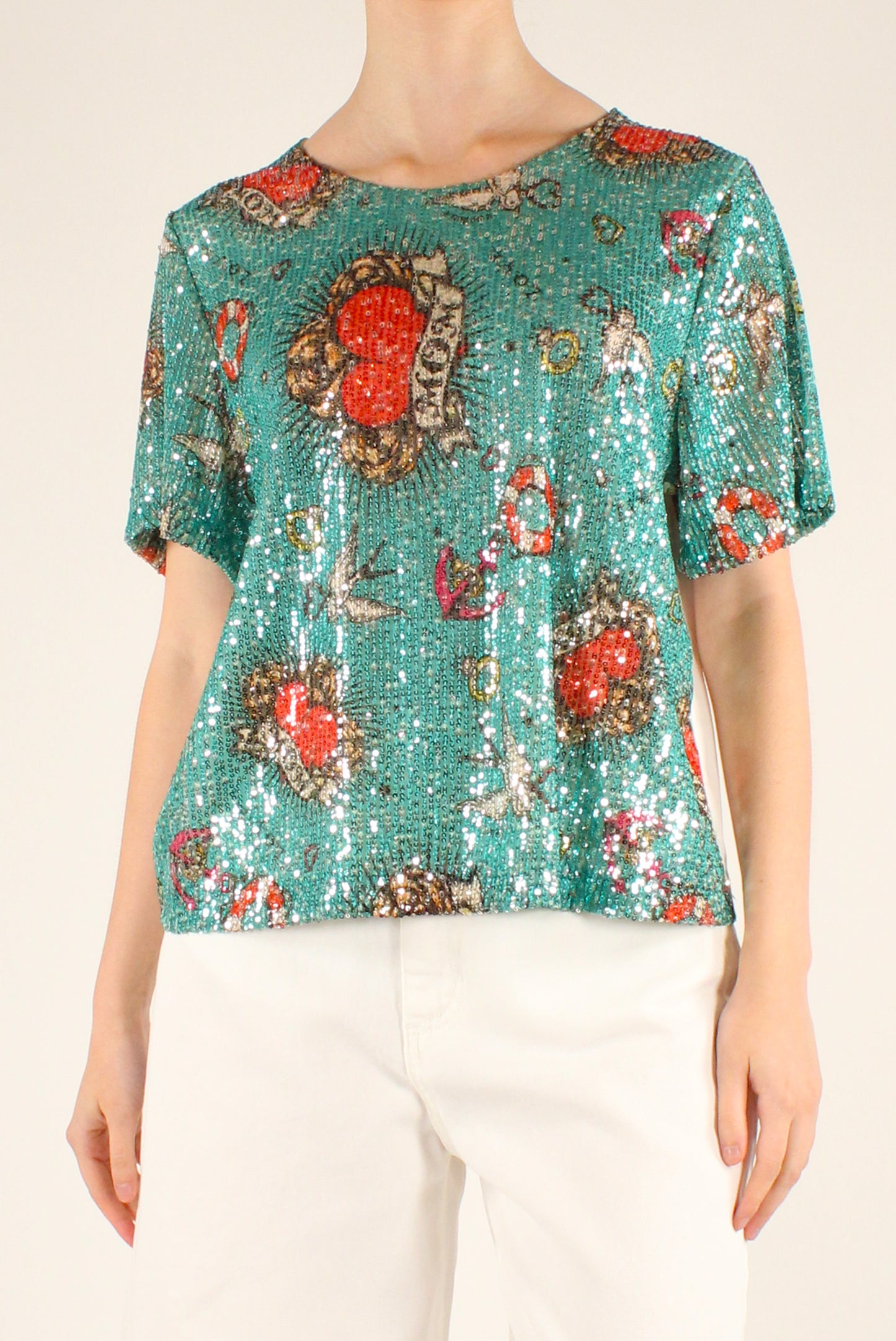 T-shirt Stampa Fantasia Tattoo con Paillettes