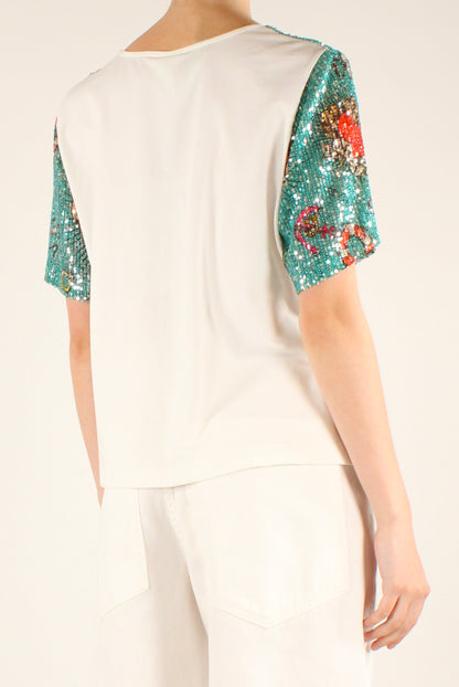 T-shirt Stampa Fantasia Tattoo con Paillettes