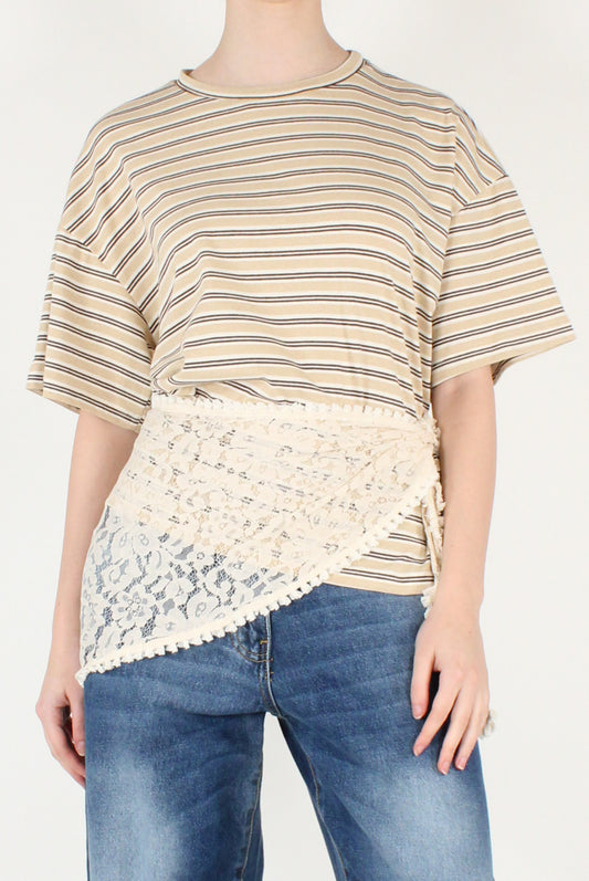 Striped T-shirt with Lace Bandana