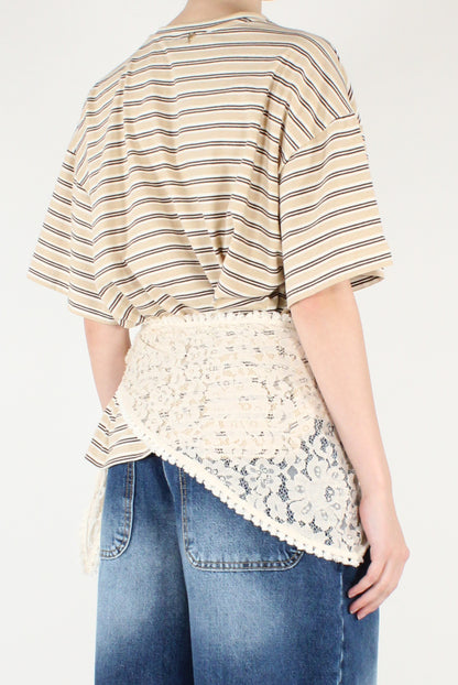 T-shirt a Righe con Bandana in Pizzo