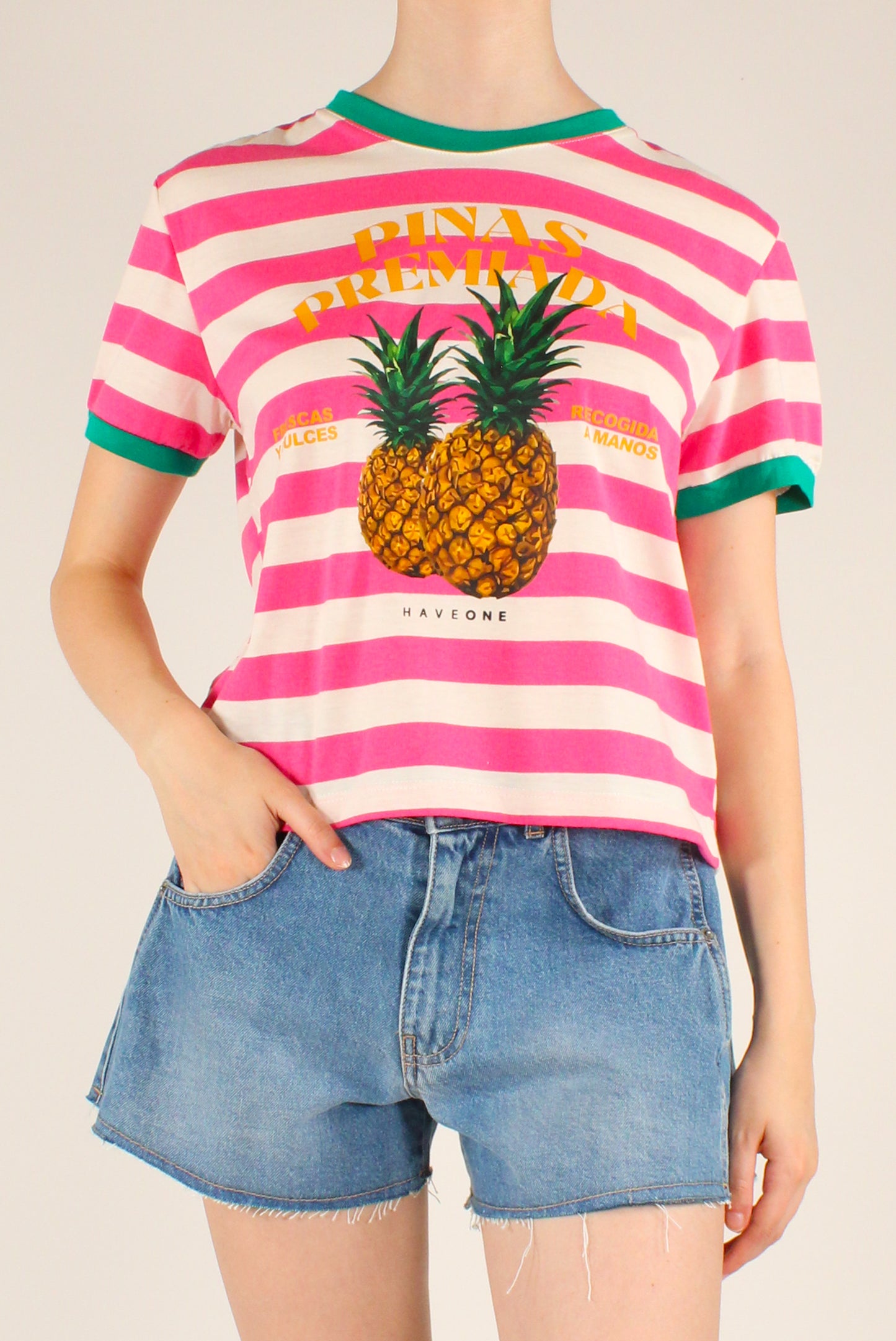 T-shirt a Righe Stampa Ananas