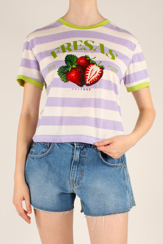 T-shirt a Righe Stampa Fragole