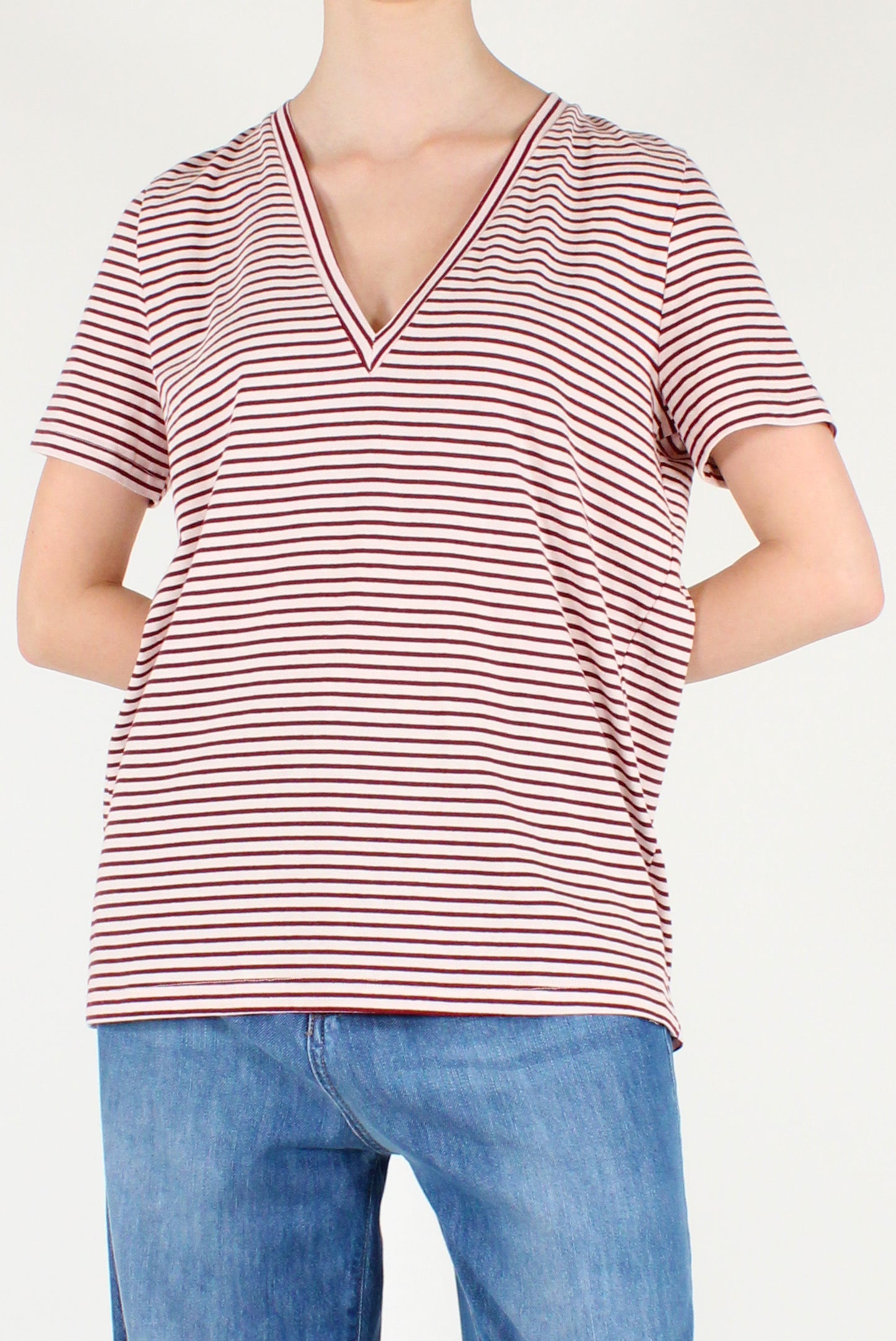 T-shirt a Righe Scollo a V