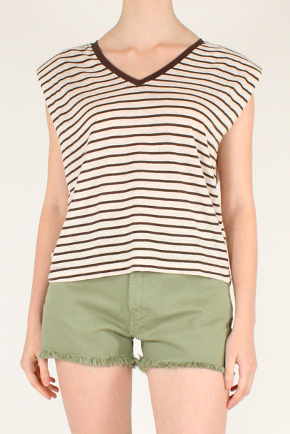 T-shirt a Righe Misto Lino