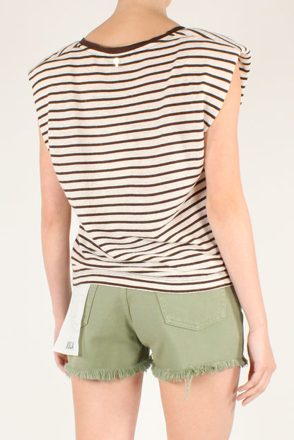T-shirt a Righe Misto Lino