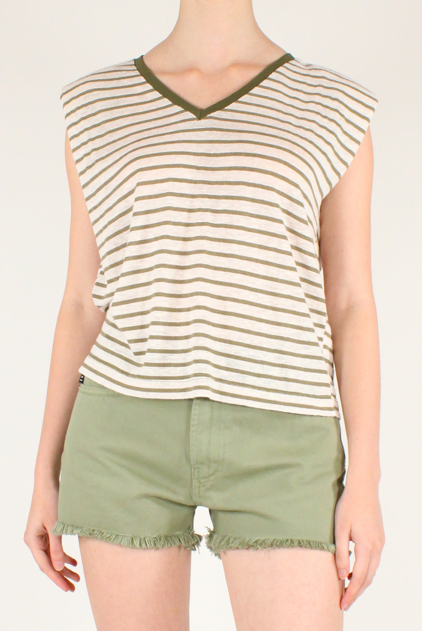 T-shirt a Righe Misto Lino