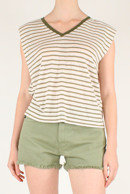 T-shirt a Righe Misto Lino