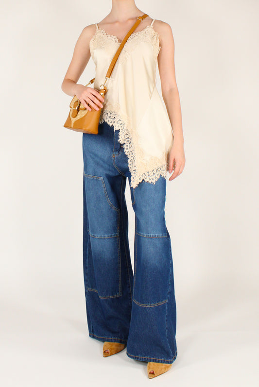 Top Asimmetrico in Raso con Pizzo