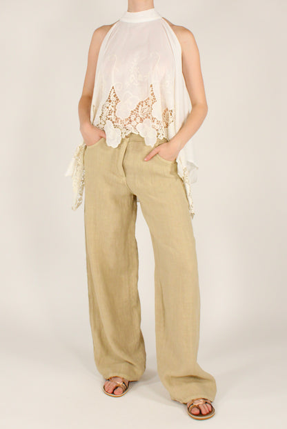 Top Asimmetrico in Cotone con Pizzo