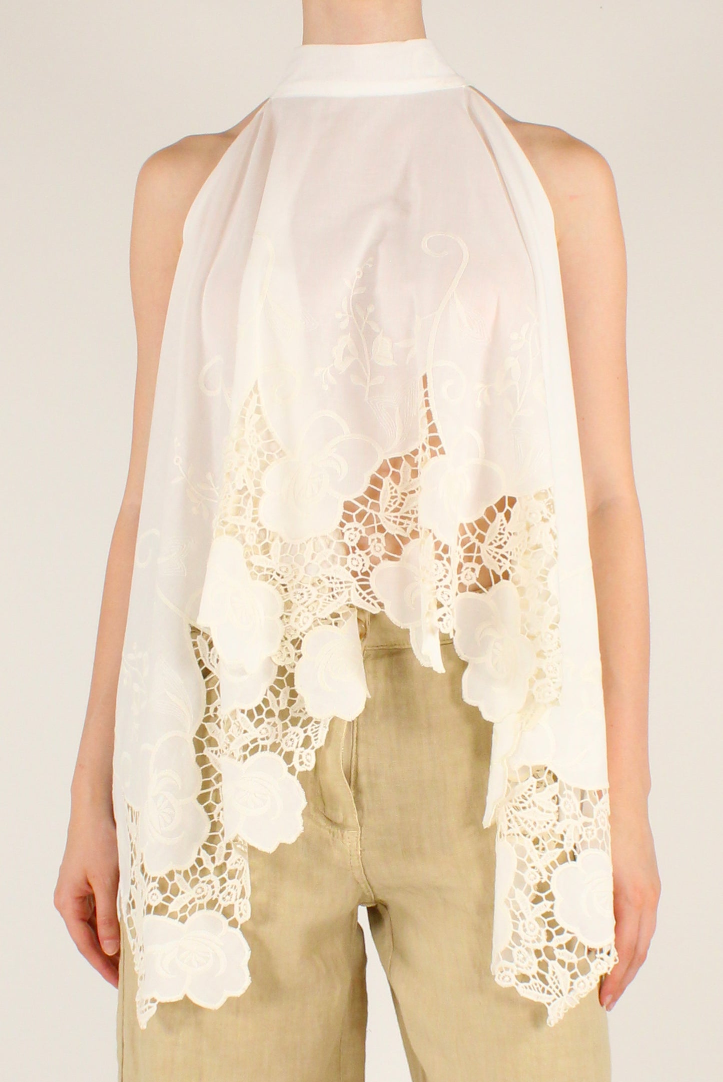 Top Asimmetrico in Cotone con Pizzo