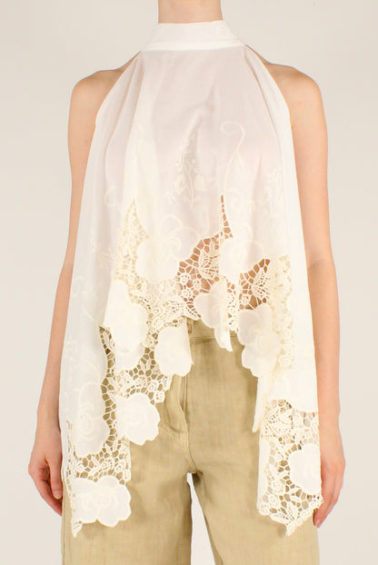 Top Asimmetrico in Cotone con Pizzo