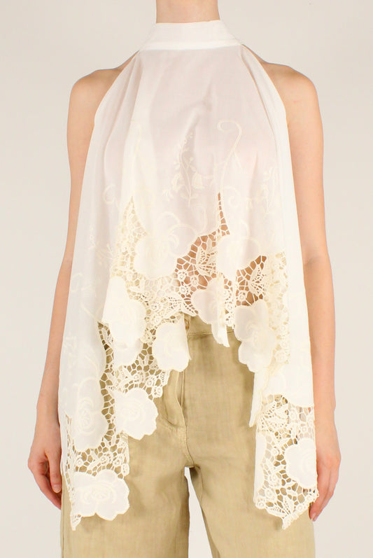 Top Asimmetrico in Cotone con Pizzo
