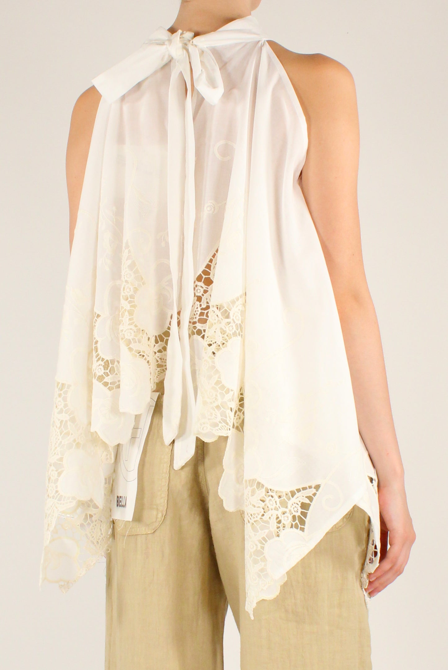 Top Asimmetrico in Cotone con Pizzo