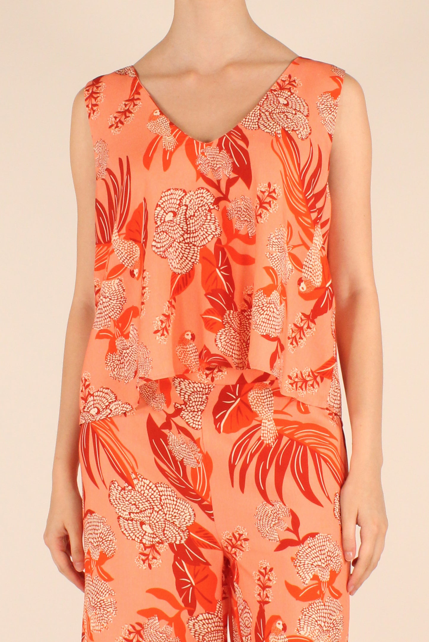 Top Fantasia Floreale con Pappagalli