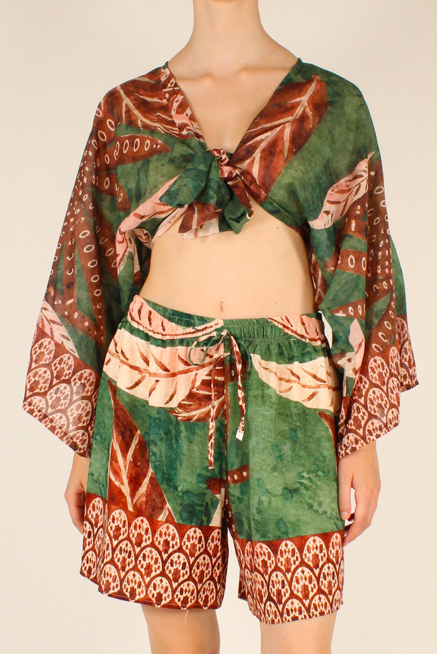 Top Cropped Stampa Fantasia Verde