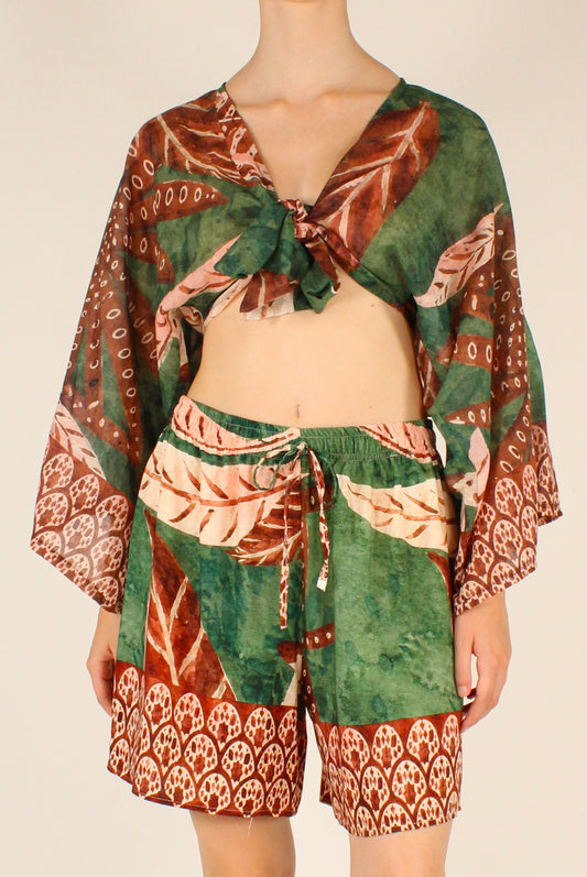 Green Patterned Cropped Top