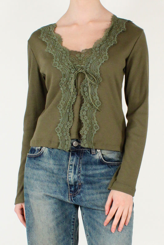 Top Cardigan con Pizzo