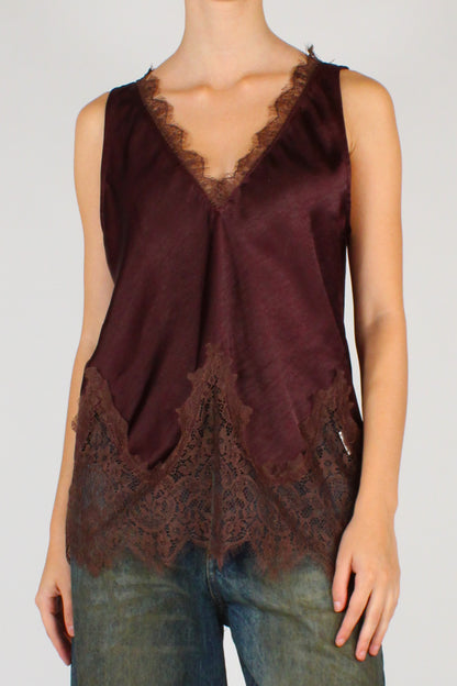Satin Top with Lace Appliqué