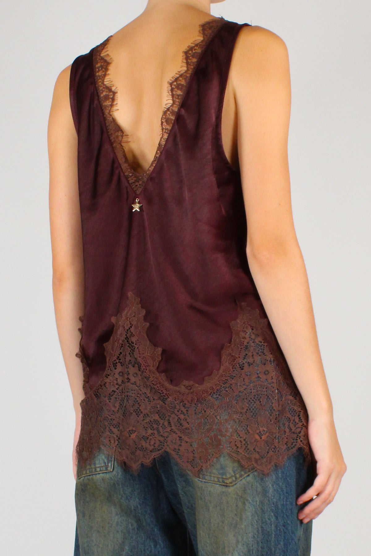 Satin Top with Lace Appliqué